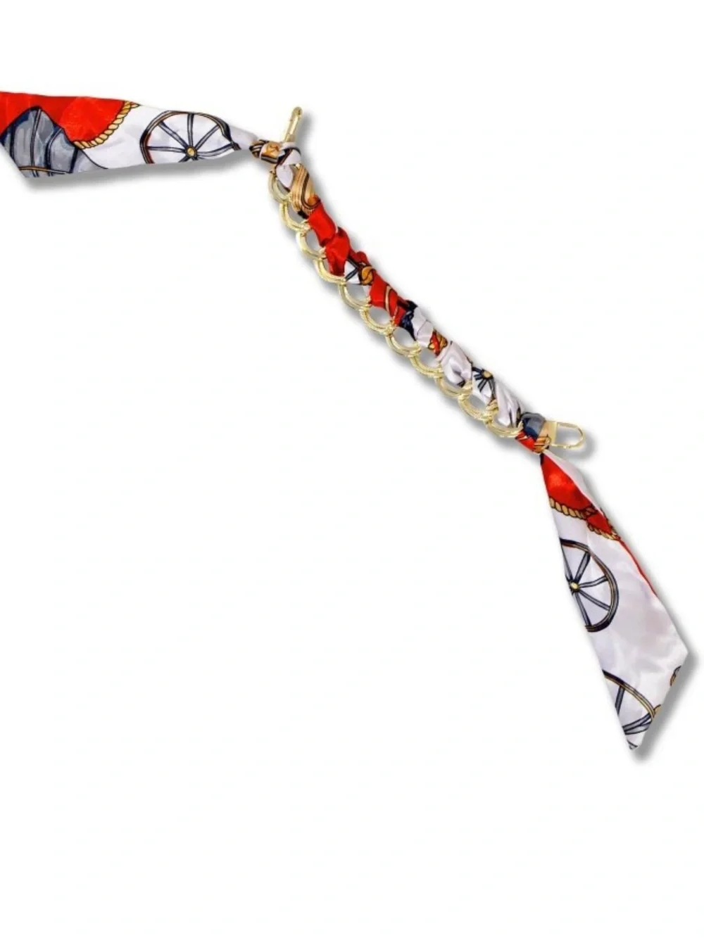 NIB Gold Chain Scarf Bracelet with Red and White Silk Tie phone wrist